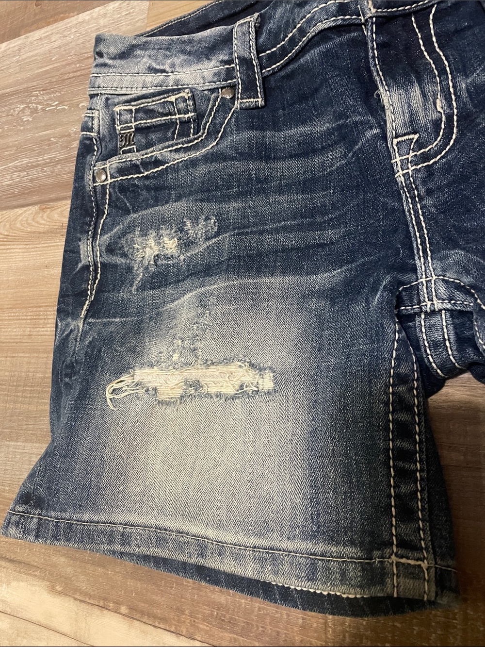 Miss Me Distressed Dark Blue Denim Shorts - Picture 3 of 5